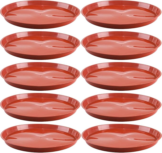 10 Pack Plant Saucer 16 Inches Plant Trays for Pots Plastic Round Drip Trays Flower Pot Saucers Black Planter Water Tray Plant Drainage Tray, Red
