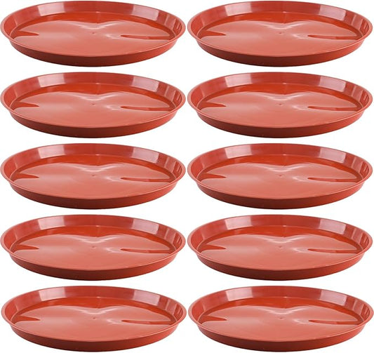 10 Pack Plant Saucer 16 Inches Plant Trays for Pots Plastic Round Drip Trays Flower Pot Saucers Black Planter Water Tray Plant Drainage Tray, Red