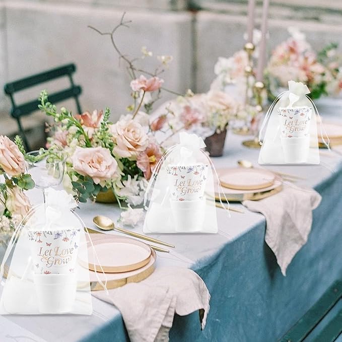200 PCS Let Love Grow Wedding Favors for Guests Include 50 Flower Seed Packets 50 Pots 50 Organza Bags 50 Garden Shovel for Bridal Shower Wedding Party Favors, No Seeds