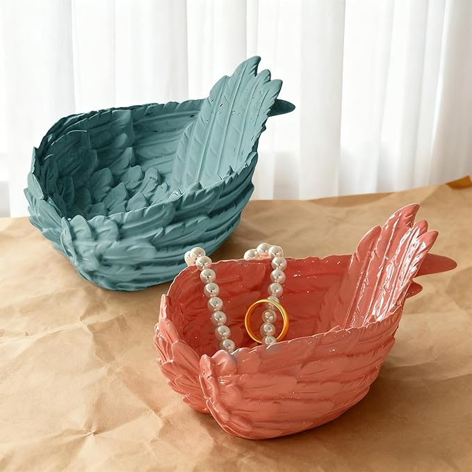 Wing Shape Storage Container Silicone Mold, 3D Feather Candle Vessels Jewelry Holder Resin Concrete Molds, Creative Trinket Jar Display Planter Pot Molds for Epoxy Casting Art Craft Decor