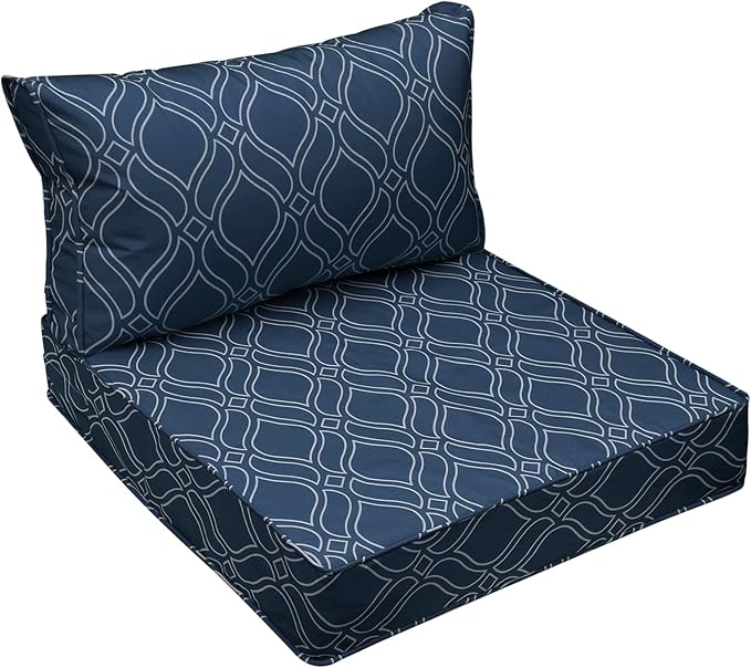 AAAAAcessories Outdoor Seat Cushions for Chairs, Fade-Resistant, Waterproof Patio Furniture Replacement Cushions, 24" x 24" x 5" + 24" x 13.5", Slate Blue Vine Trellis