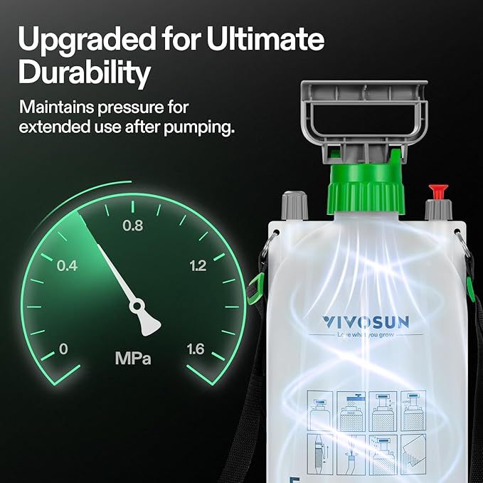 VIVOSUN 1.35 Gal/5L Pump Sprayer, Garden Water Sprayer for Plants, Weeds & Lawn Care, with 3 Nozzles, 50'' Long Hose & Pressure Relief Valve (Pack of 2)