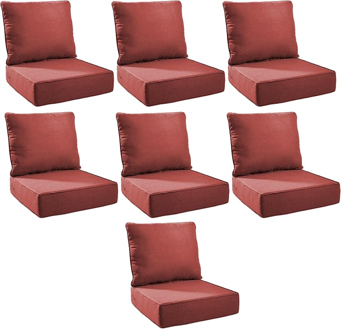 Outdoor Cushion Set for Furniture Patio Furniture, UV Resistant, Water Resistant - 6 Inch Thick Foam Garden Cushions– 24x24 Inch Patio Seat Covers for Chair/Sofa/Couch | Red | 7-Pack |