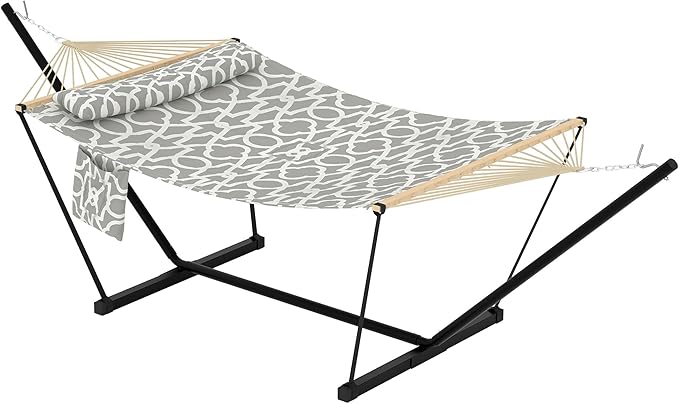 GarveeLife Outdoor Double Hammock with Heavy Duty Adjustable Steel Stand, Portable 2 Person Hammock for Patio Garden Beach Backyard