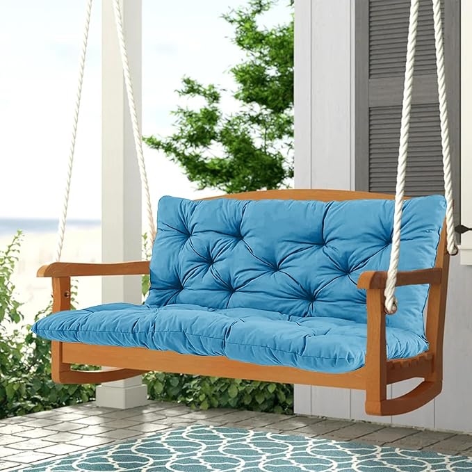 2-3 Seat Swing Replacement Cushion, Outdoor Bench Cushions with Backrest Thicken 4", Patio Furniture Garden Porch Loveseat Glider Pad Anti-Fading Waterproof (Sky Blue, 40x40in)