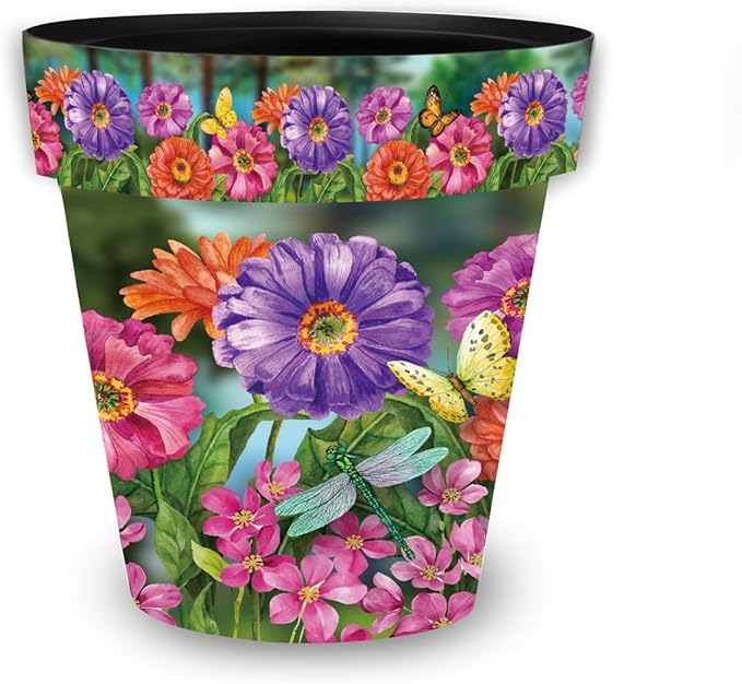 Briarwood Lane Spring Planter 11.75" x 11" x 11" Zinnias in Bloom Medium for Spring Planter