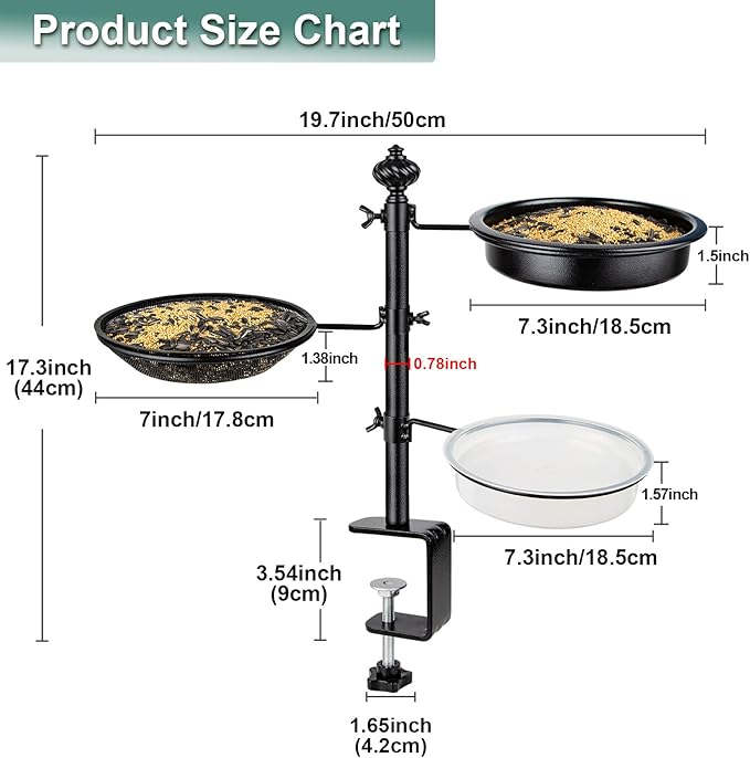 Deck Bird Feeder for Railing, BOLITE Balcony Bird Feeders for Outside, Three Trays, Enhanced Version, Black, Birthday Gifts for Women Men, Gifts for Mom Dad