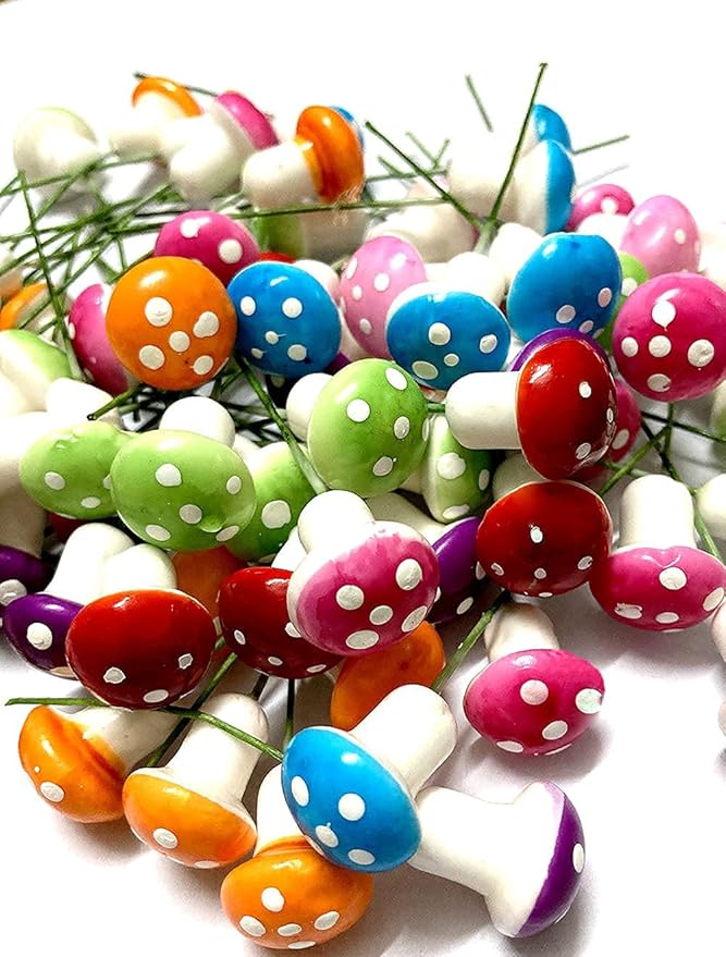 Aliotech 50 Pieces Assorted Color Mini Mushroom Miniatures Artificial Garden Fairy Bonsai Plant Pot Resin Craft Decoration for Home DIY Micro Landscape Decor (Assorted Color)