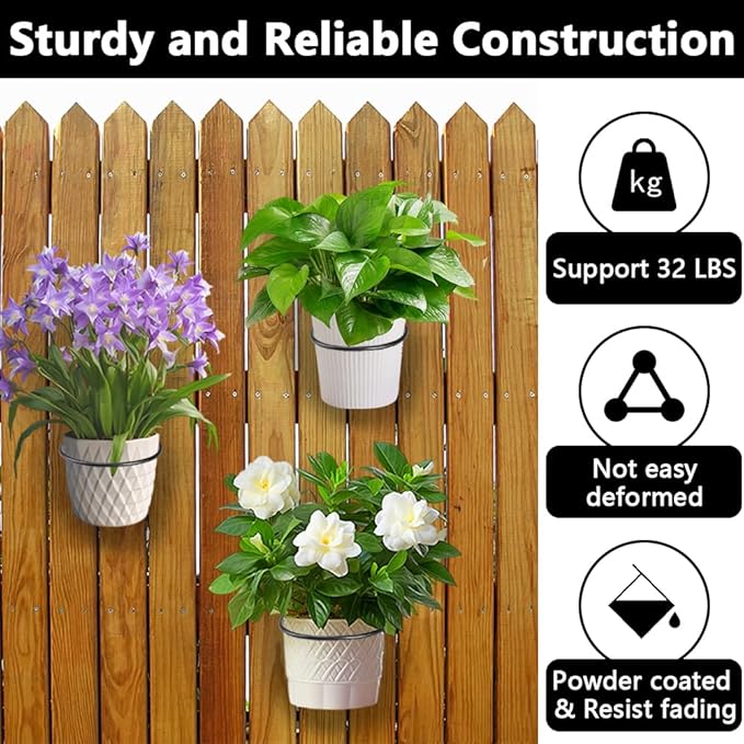 8 Pack 6 Inch Wall Mounted Plant Holder, Heavy Duty Flower Pot Holder Ring, Rust Resistant Wall Plant Holder for Indoor and Outdoor Flower Pots, Garden, Fence Balcony, Home (Black)