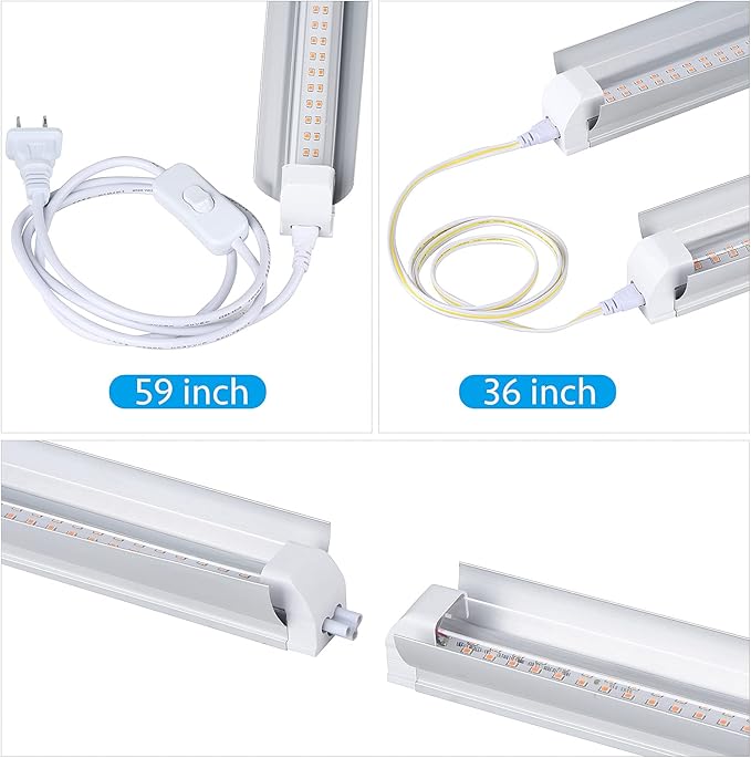 Grow Light for Indoor Plants, 4ft T8, 270W (6 x 45W), Super Bright Full Spectrum Sunlight LED Grow Lights, 6-Pack