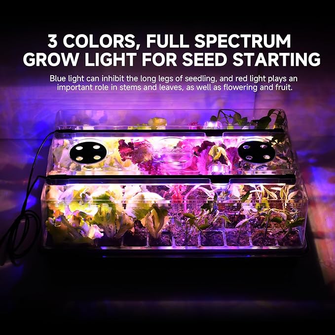 Seed Starter Trays with Grow Lights, Color Change Grow Lights for Seed Starting Kit, 3 Timming Set, Indoor Plant Growing Kit for Gardeners, Germination Trays Kits, Gardening Gifts