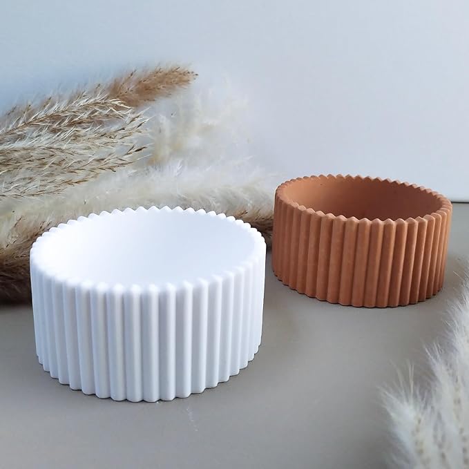 Wehous 2PCS Round Candle Holder Molds, Striped Storage Box Jar Plant Pot Silicone Molds for Epoxy Resin Concrete Cement Plaster, Container Trinket Tray Jewelry Holder Craft Mould DIY Home Ornament