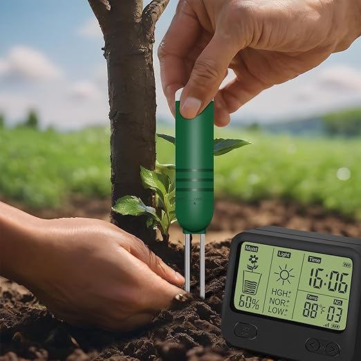 4-in-1 Wireless Soil Moisture Meter/Thermometer/Sunlight/Time,PH Paper, Waterproof Plant Moisture Sensor Meter with Digital LCD Display for Garden, Lawn and Indoor Plants