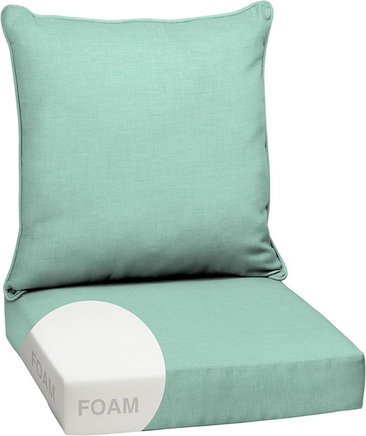 Arden Outdoor Foam Deep Seat Cushion Set, 24 in x 24 in, Weather-Proof, Rain-Proof, Fade Resistant Patio Cushion, Bottom and Back Cushion for Chair, Sofa, and Couch Aqua Leala