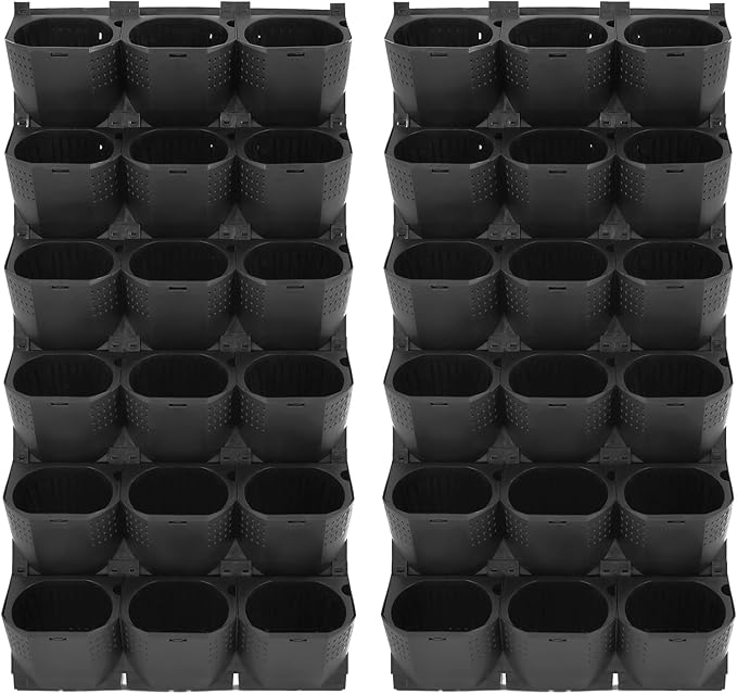 Wall Planter with 36 Pots, Wall-Mounted Indoor & Outdoor Flower Pot Holder, Vertical Garden Plastic Planter for Flowers, Vegetables, Grass (Black)