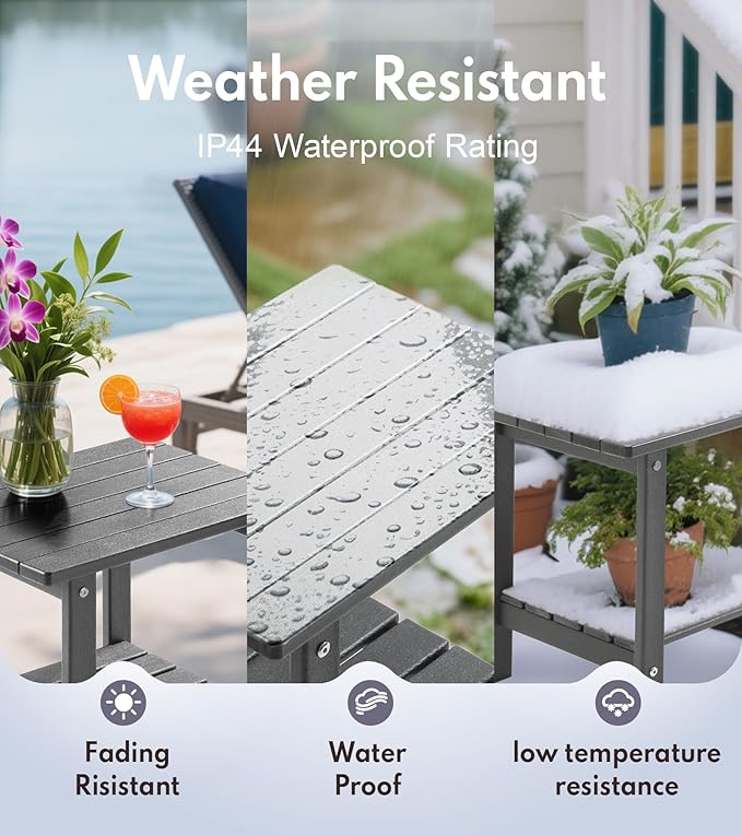 PASAMIC 2-Tier Adirondack Square Outdoor Side Table, HDPE Small Outdoor Table, Patio End Table for Patio, Pool, Backyard, Weather-Resistant (Grey)