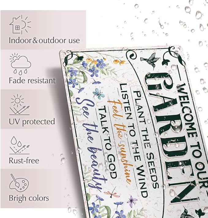 Welcome To Our Garden Metal Sign 12"x8" Outside Garden Welcome Sign Gardening Gifts and Decorations for Women Gardeners Plant Lovers