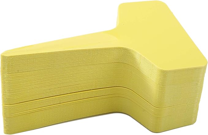 100 Pcs T-Type Plant Labels with a Gel Pen, Waterproof Nursery Plant Tags Plastic Garden Markers, Yellow, 6 x 10cm