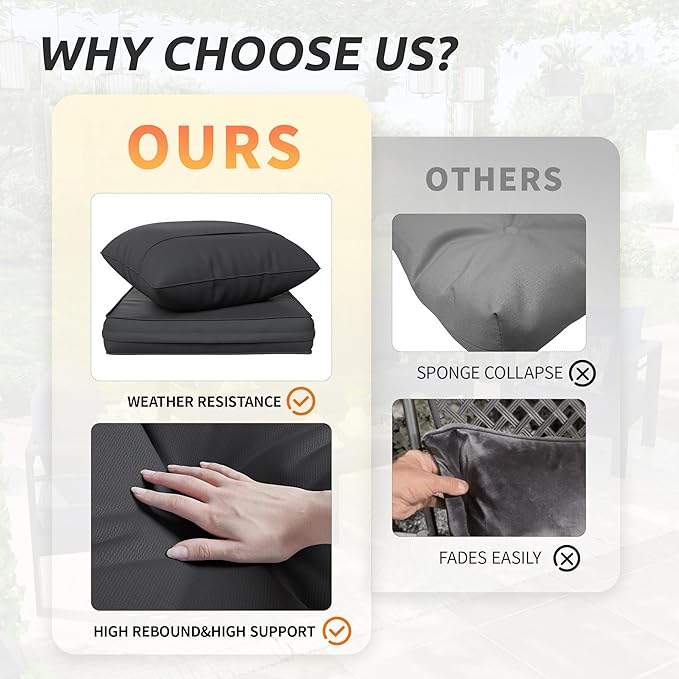 Amopatio Outdoor Chair Cushions 22.5"× 20.3" × 4", Set of 4 with Removable Cover, Waterproof & Fade Resistant seat Cushions for Patio Furniture, Black