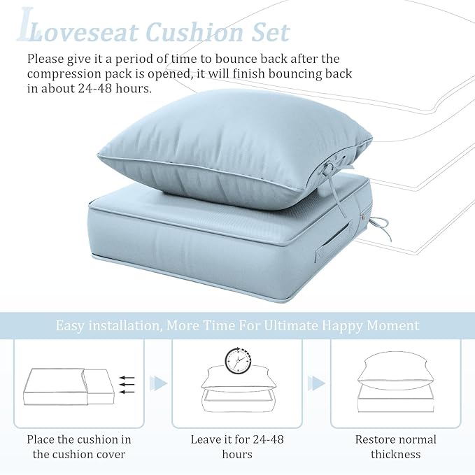 Outdoor Patio Chair Cushions Set 24 L X 24 W X 5 H Waterproof & Fade Resistant Deep Seat and Back Cushions with Removable Covers Outdoor Seat Cushion Set for Chairs and Sofas