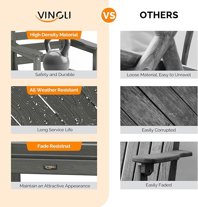 VINGLI Outdoor Dining Chairs Set of 4, HDPE Outdoor Patio Chairs All-Weather Durable Garden Seating for Poolside, Deck, Porch (Gray, 4 PCS)