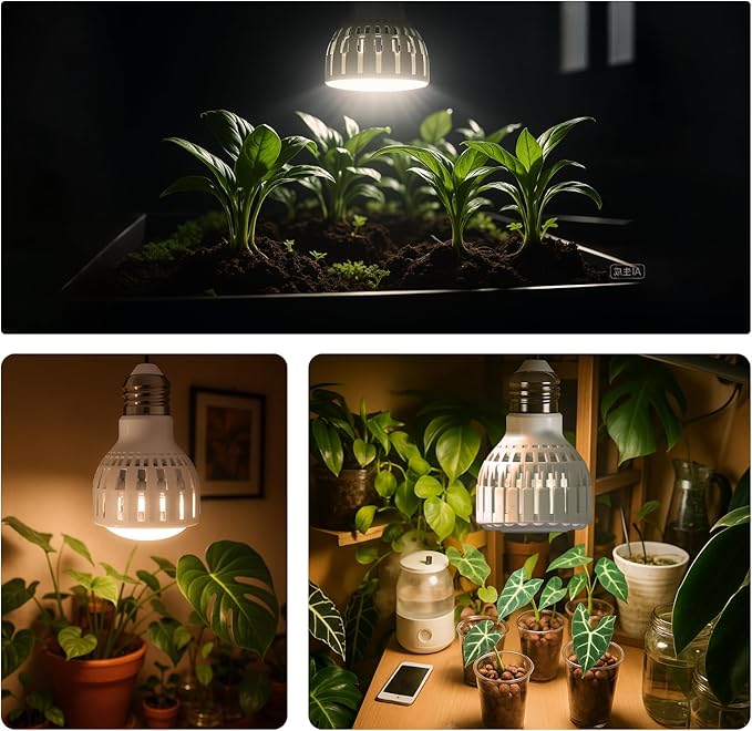 GooingTop LED Grow Bulb,12W (80Watts Equiv) 5000K White Full Spectrum Plant Light for Indoor Plant Growing,Super Bright & High Output,2 Pack