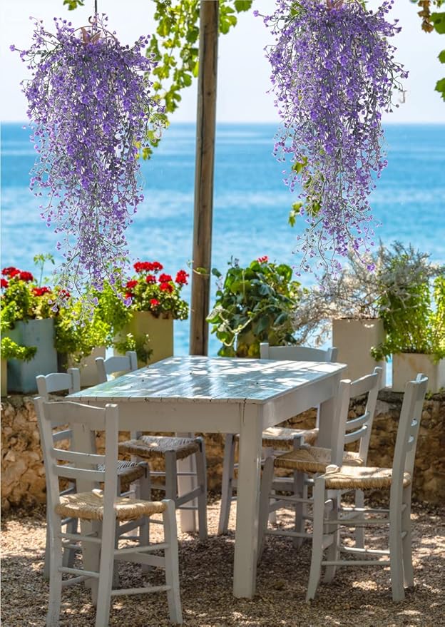 RECUTMS Artificial Hanging Plants Fake Vines Wall Hanging 4Pcs Faux Ferns Leaves Greenery for Spring Home Garden Wedding Party Indoor Outdoor Valentines Day Decorations(Purple)