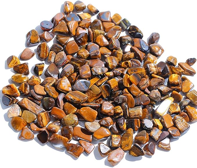 IMALY Tiger's Eye Tumbled Chips Stone Polished Crushed Healing Crystal Quartz Pieces Irregular Shaped Stones for Home Decorative Stones Vases Plants Succulents 0.5lb