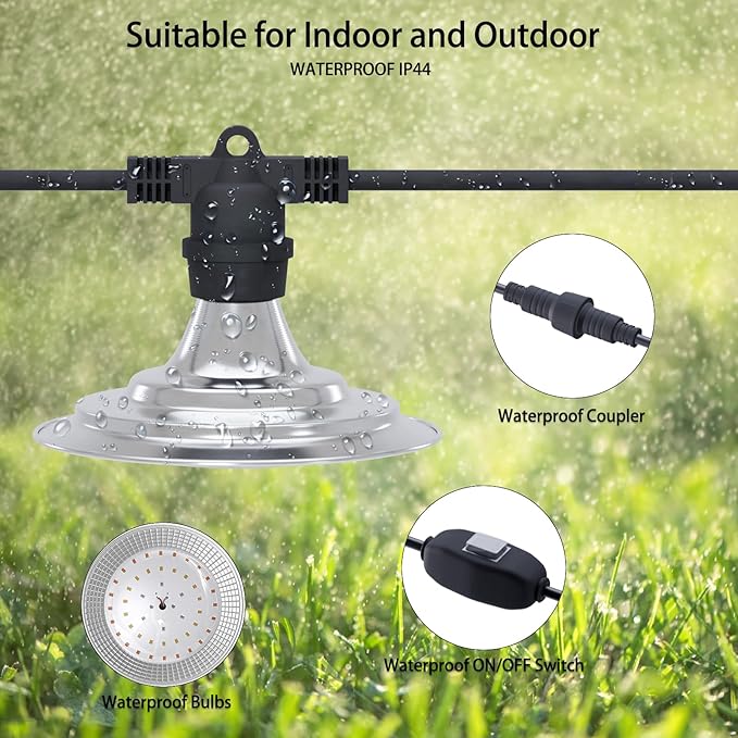 Outdoor LED Grow Light, Waterproof String Plant Growing Light, 41 FT Full Spectrum Growth Light, Suitable for Garden, Farm, Flower, Seedling Greenhouse Grow Light (12 Light)