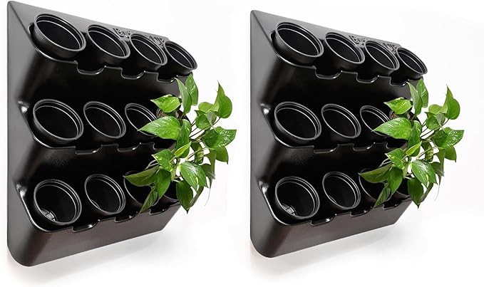 BOXSAND-24 Vertical Wall Planter (24"x50", Black with Round Pots) – Living Wall for 24 Plants, Indoor/Outdoor Vertical Garden System, Easy 4-Screw Install