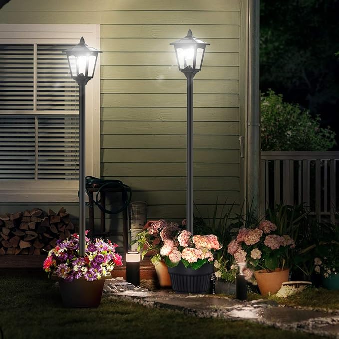 Greluna 67" Solar Lamp Post Lights Outdoor 50 Lumens, Solar Powered Vintage Street Lights for Garden, Lawn, Pathway, Driveway, Front/Back Door（Planter not Included）