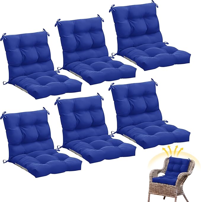 Marsui 6 Pcs Outdoor Indoor High Back Chair Cushions Patio Furniture Tufted Pillow with Ties All Weather Replacement Outdoor Rocking Chair Cushions, 42 x 21 Inches (Navy Blue)
