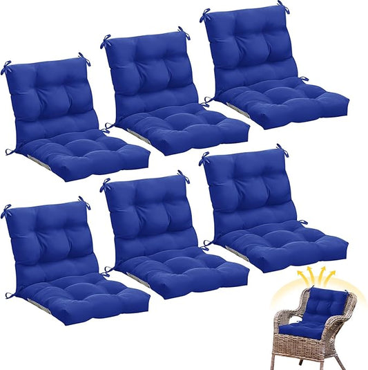 Marsui 6 Pcs Outdoor Indoor High Back Chair Cushions Patio Furniture Tufted Pillow with Ties All Weather Replacement Outdoor Rocking Chair Cushions, 42 x 21 Inches (Navy Blue)