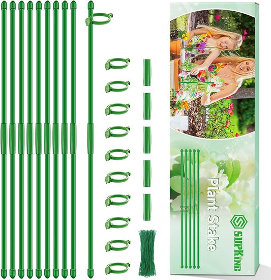 Plant Support Stakes for Indoor SupKing Orchid Sticks with Clips Garden Stake Extended to 2/3/4ft for Outdoor Potted Tomato Rose Vegetables House Palnts Comes with 20 Plants Ties(15 inch 10Pcs)