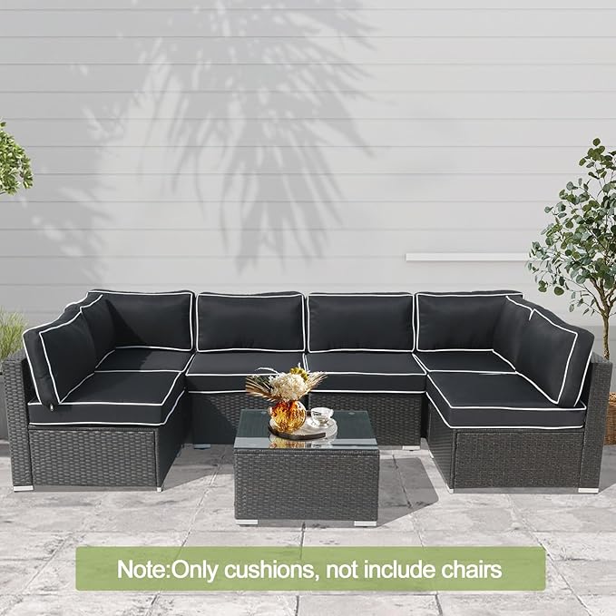 14Piece Outdoor Sofa Cushion Replacement, Patio Furniture Waterproof Cushion with Zippers, fit 6-Seat Outdoor Wicker Rattan Sectional Couch (Black and White, 24.8"x24.8"x3.15")