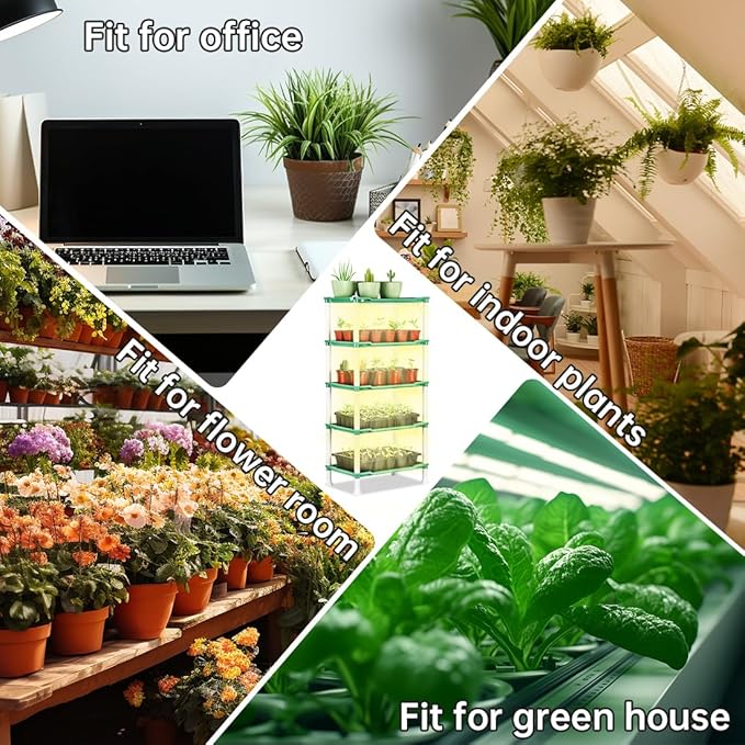 5-Tier Seed Starter Tray, Plant Stand with Grow Lights Full Spectrum Sunlike Plant Light for Indoor/Greenhouse Small Plant Pots, Cell Trays, Succulents, Seedlings Gardening