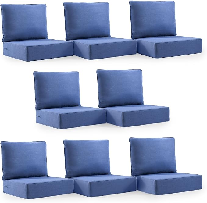 Outdoor Cushion Set for Furniture patio furniture,UV Resistant,Waterproof outdoor cushion set - 6 Inch thick foam garden cushions– 24x24 Inch Patio Seat Covers for Chair/Sofa/Couch | blue | 8-pack |