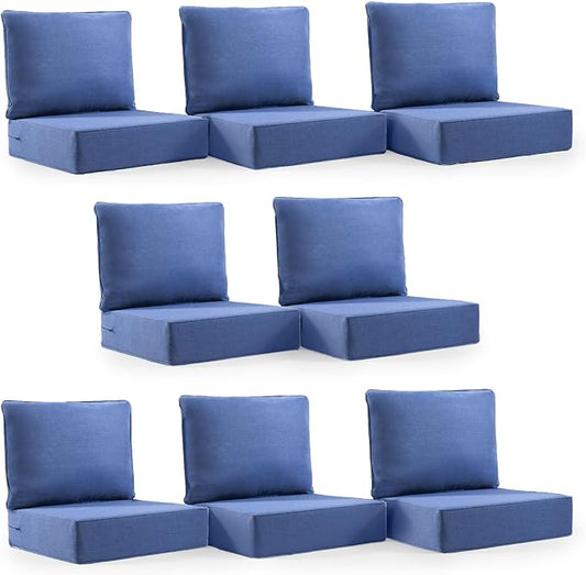 Outdoor Cushion Set for Furniture patio furniture,UV Resistant,Waterproof outdoor cushion set - 6 Inch thick foam garden cushions– 24x24 Inch Patio Seat Covers for Chair/Sofa/Couch | blue | 8-pack |