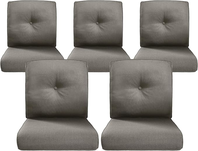 Belord Luxury 4" Thick Outdoor Cushion 5 Set - 22 x24 Inch 28D Sponge Filling Fade-Resistant Chair Cushion, Spill Proof Removable Patio Furniture Replacement Cushions for Sofa Bench Swing - Grey