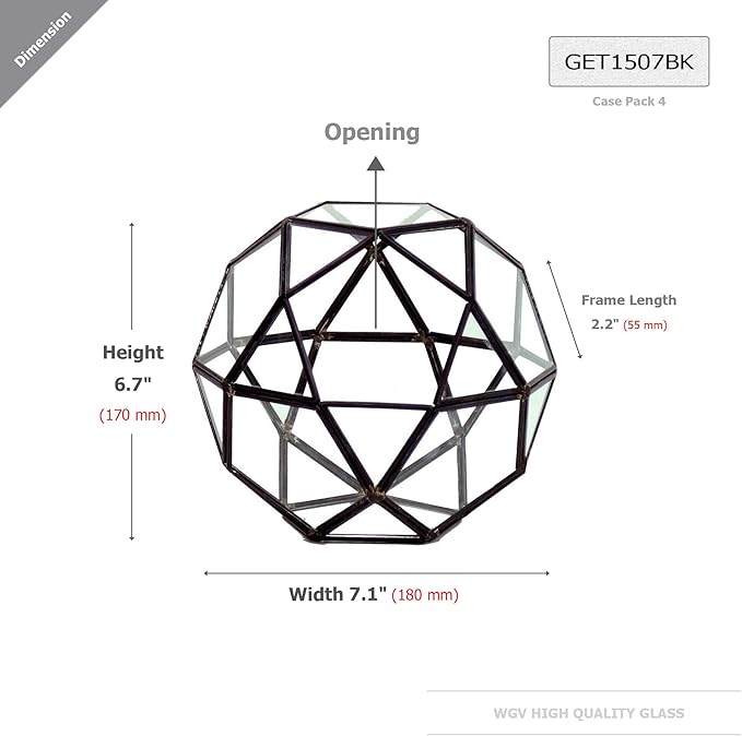 WGV Geometric Planter Terrarium, Width 7" Height 6.7" Clear Glass Black Frame DIY Succulent air Plant Miniature Fairy Garden Windowsill Tabletop Decor, Globe Ball 1 Piece
