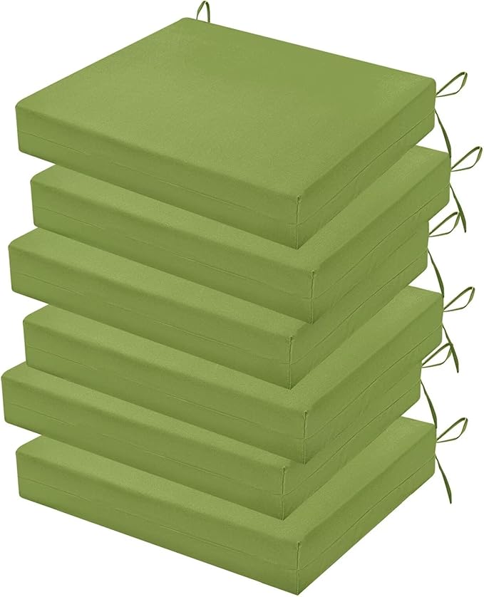 Outdoor Chair Cushions Set of 6, 18.5 x 16 Inch Patio Chair Cushions for Outdoor Furniture, Water Resistant, Non-Slip Ties (Grass Green)