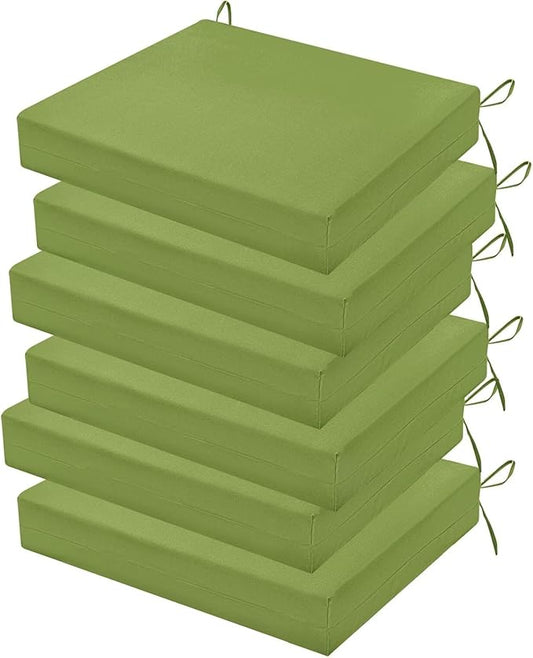 Outdoor Chair Cushions Set of 6, 18.5 x 16 Inch Patio Chair Cushions for Outdoor Furniture, Water Resistant, Non-Slip Ties (Grass Green)