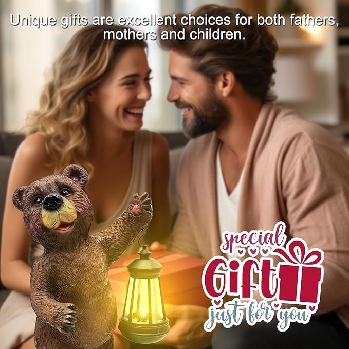 Solar Lantern Garden Statues Decor, 14" Large Outdoor Bear Figurine Lights for Yard Patio Decoration - Unique Christmas Housewarming Gift for Grandma Wowen Mom