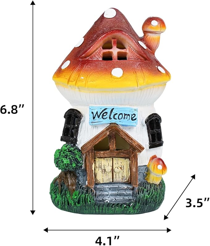 Garden Outdoor Figurines Statue with Solar Lights,Solar Mushroom House Decorations for Yard Outdoor Garden, Patio Yard Lawn, Gifts for Girls Birthday Housewarming Mother's Day (Mushroom House)