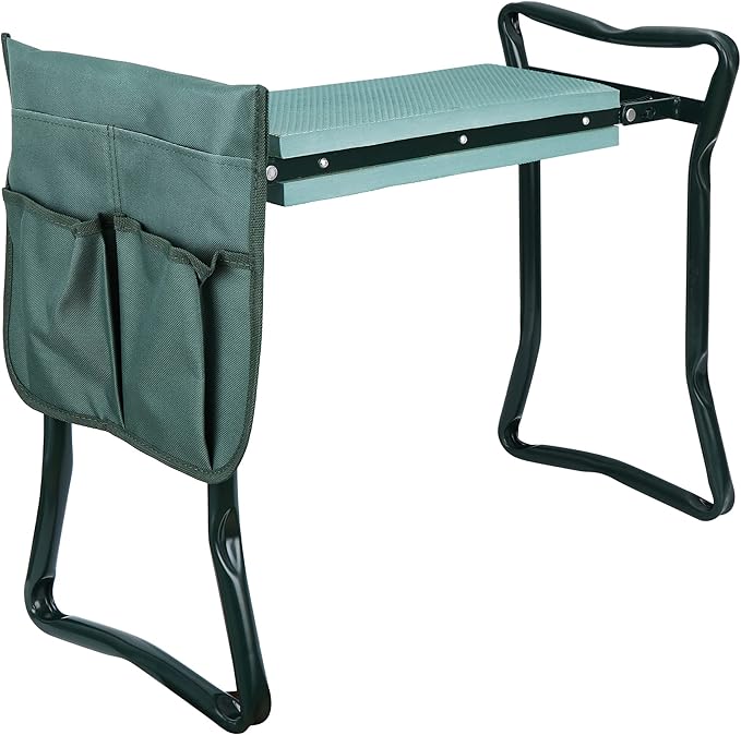 HomGarden Folding Garden Kneeler and Seat Bench 2 in 1, with Kneeling Pad & Large Tool Pouch, Ergonomic Foldable Gardener Stool for Seniors with Bad Knees, Outdoor Gardening Gifts for Women (2 Sets)