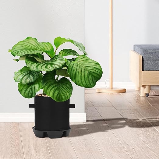 4Pack Self-Watering Pots Elevated Plant Saucers, Auto Plant Irrigation System Watering Devices with 5 Gallons Fabric Pot Base Grow Bags, Water Catcher Tray Accessories for Greenhouse GrowTent