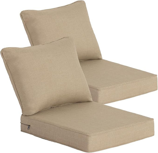 Goodgoods 24 x 28 Outdoor Patio Deep Seat Cushions 2-Pack, 1000+ Hours Fade-Resistant & Water-Resistant Outdoor Furniture Chair Cushions with 30D High-Resilience Foam for Sofa Chair, Toffee