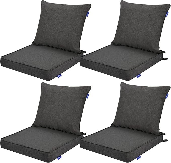 Deep Seat Cushions, Outdoor Cushions, Patio Furniture Cushions, Deep Seat & Back Cushion Patio Cushions for Backyard Couch Sofa Fade Resistant (24x24x4 inches 4 Sets, Solid Dark Grey)