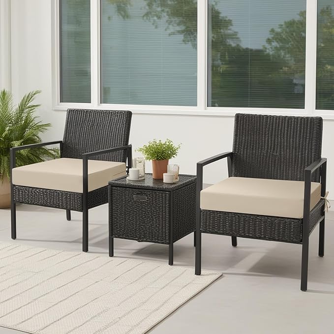 idee-home Outdoor Chair Cushions Set of 4, Waterproof Outdoor Seat Cushions for Patio Furniture, Outside Replacement Chair Pad with Ties for Lawn Deck Porch, 19 x 19 Beige