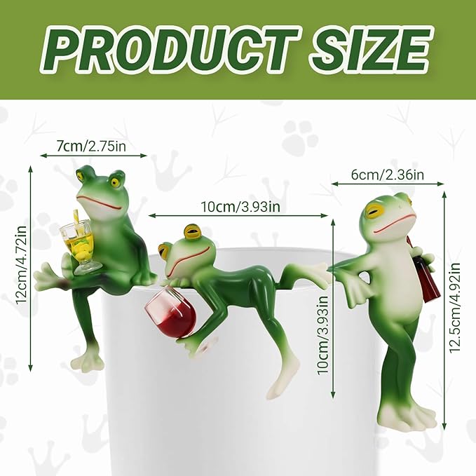 3 Frog Figurines Drunken Frog Garden Decor Plant Decorations for Pots Resin Frogs for Garden Decor Lawn Ornaments for Balcony Patio Lawn Window Sill Desk
